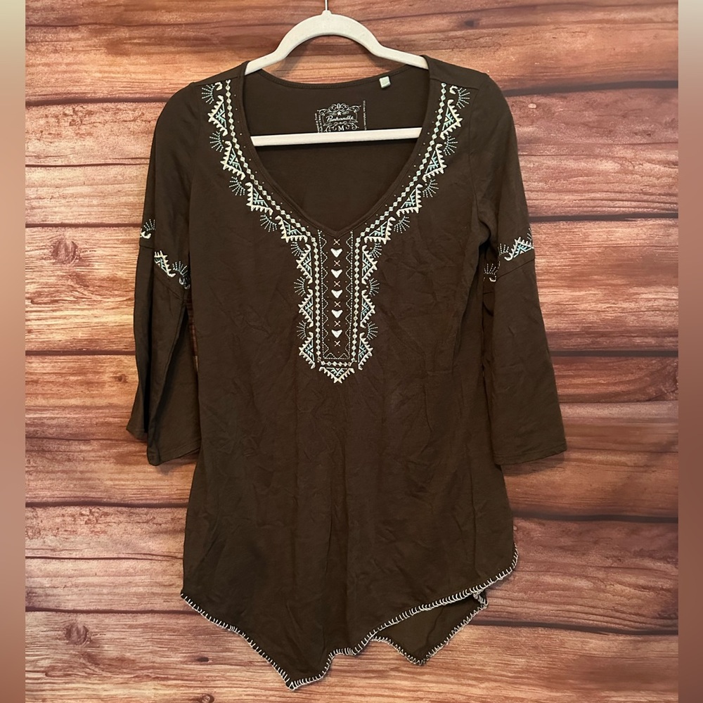 Panhandle Slim Brown Tunic with White Embroidery